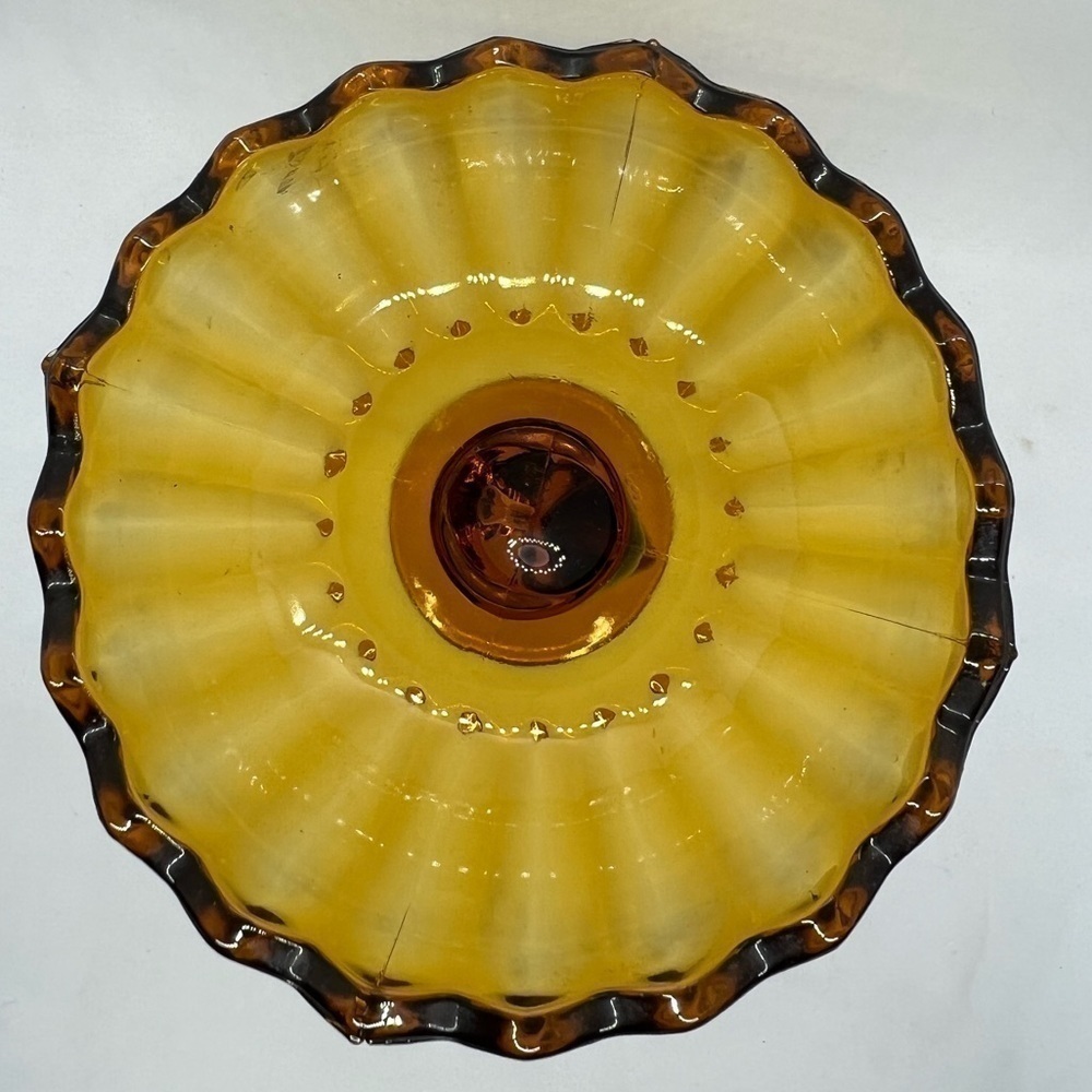 Vintage Indiana Glass Amber Lotus Blossom Pedestal Bowl - Picture 3 of 5